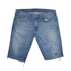 True Religion Distressed Denim Cutoff Shorts Men’s 38 USA Made Straight Fit